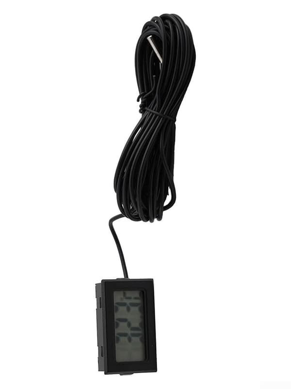 Kompakt temperaturmålerprobe, -50 til +110°C måleområde, 1m digital LCD med sort kabel, til 5 meters