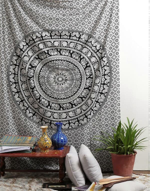 Mandala Tapestry Black White 148*200 cm Cotton Boho Wall Hanging