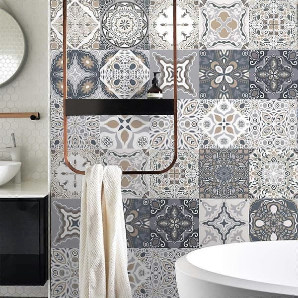 24-pack Self-Adhesive Wall Tiles Moroccan Waterproof Sticker DIY Kitchen Bathroom Decoration 24 pcs, 15x15cm