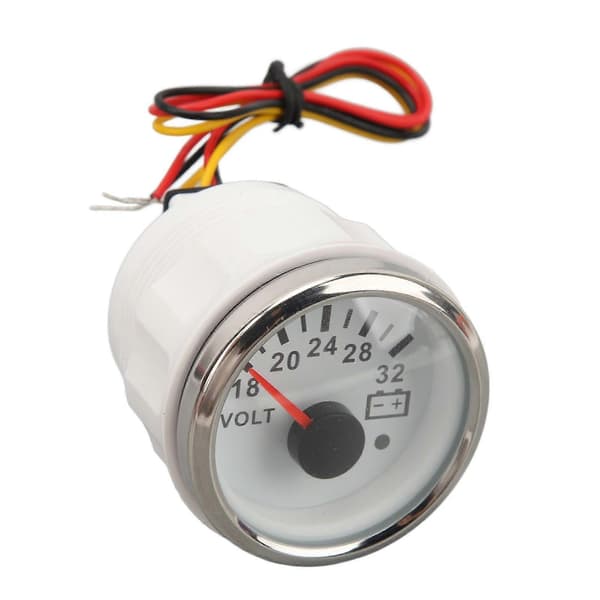 52mm Voltmeter 18V?32V Hvit Skive Sølv Ramme Universal Elektrisk Pekerspenningsmåler for Bobil Båt DC9?32V