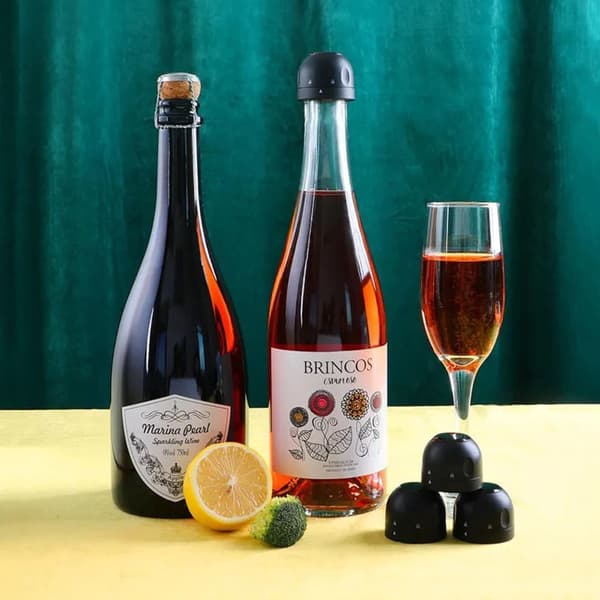 Genanvendelig mousserende vinprop 2 stk. sort champagne prop Cha