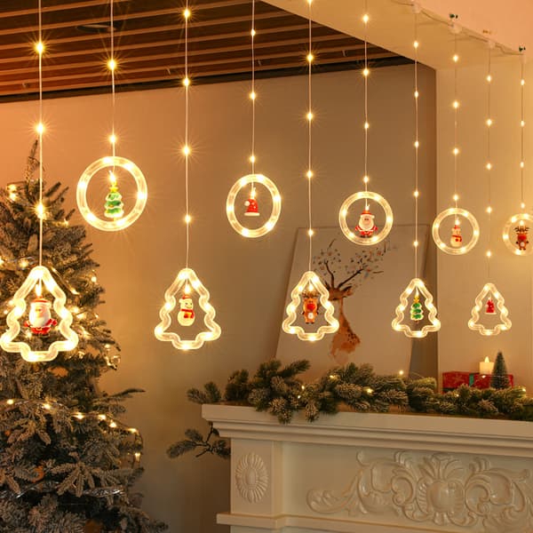 1 pc Christmas tree light curtain with figures, 3 m garland L