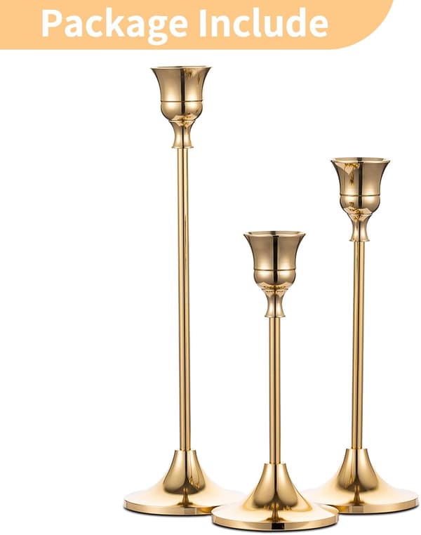 Brass Candlesticks for Candles, Candelabra for Weddings, Dining Table, Decorative Metal Candlestick