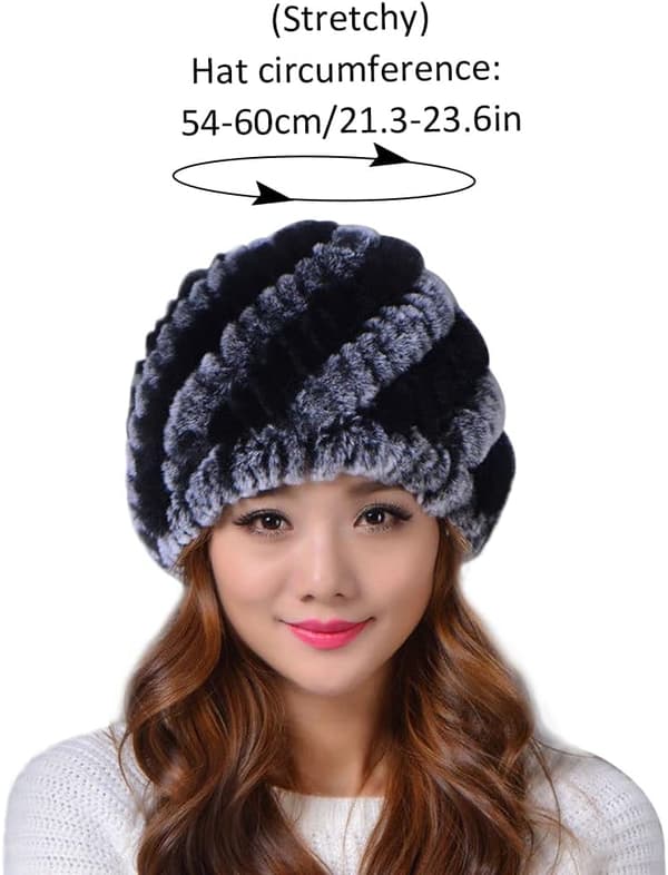 Dame Rex Kaninpels Hatte, Mode Vinter Varm Pels Hue Strik Hue Skihue Sort Medium Black Medium