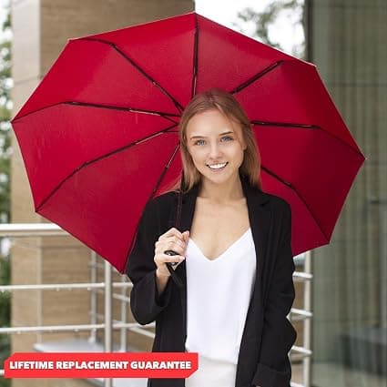 (Burgundy) Automatic Folding Umbrella - Small, Compact, Windproof, Sturdy - Suitable for Men, Women, and Children
