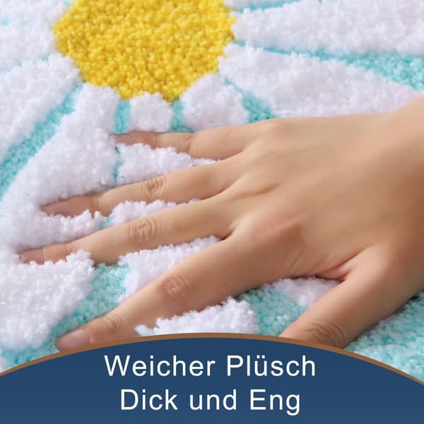 Non-slip Bathroom Mat in Soft Microfiber, Machine Washable, Durable, Super Absorbent, White Floral Pattern - 50 x 80 cm
