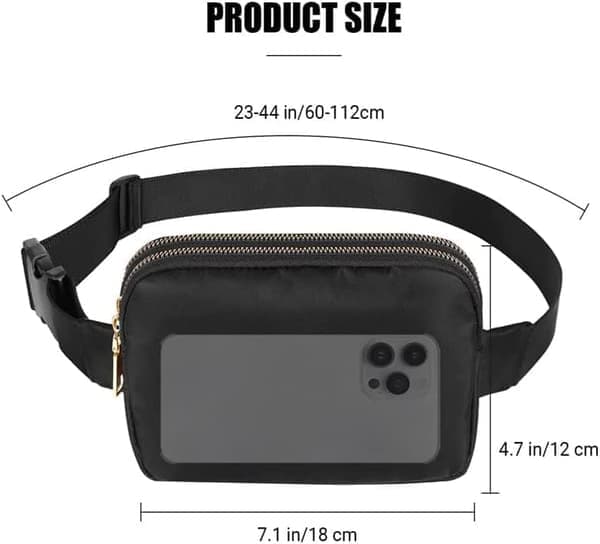 Bæltetaske til damer, bælte tasker til kvinder, bumbag taljetaske til kvinder, sort, trendy taljetaske