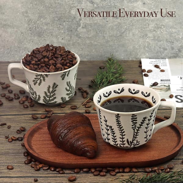 SBSG Ceramic Coffee Mug, 355 ml Unique Tea Cup with Large Handle, Stoneware Mug for Tea Mocha Latte Cappuccino Espresso (1-pack, Leaves)