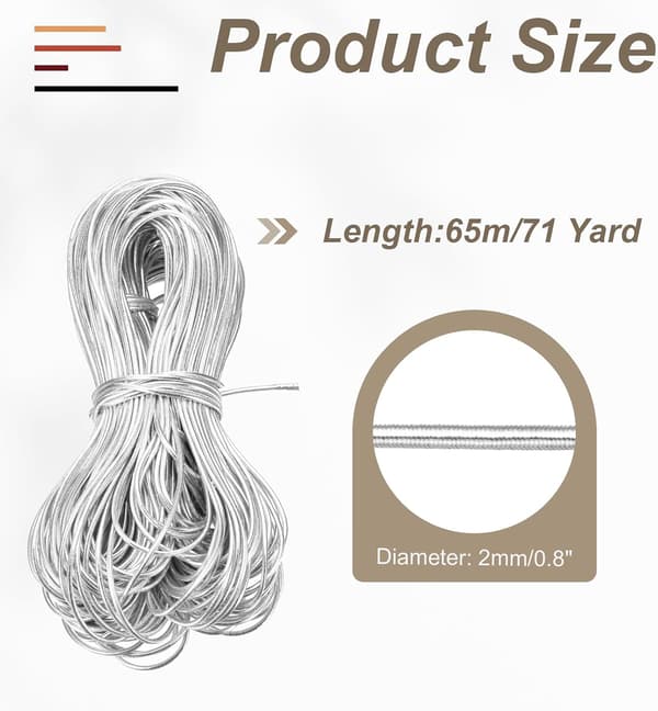 71 Yard Metallisk Tråd 2mm Silver Elastiska Snören x 0.08inch size_name 16ft