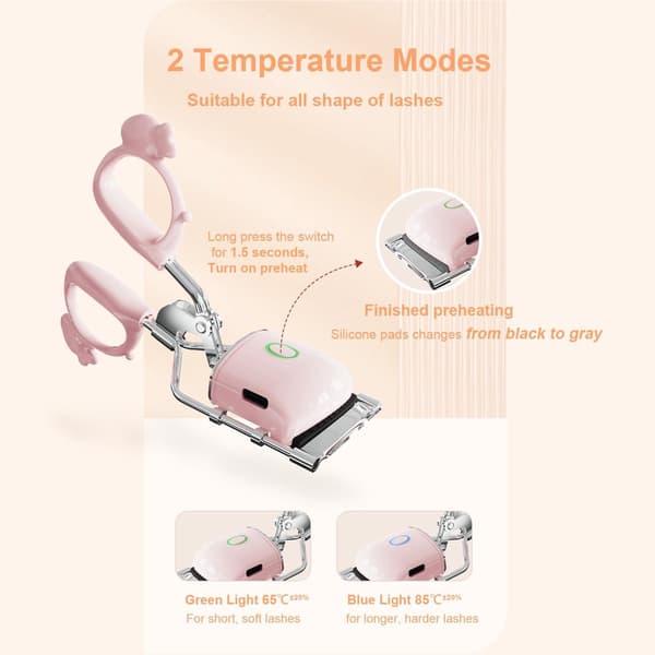 Electric Heated Eyelash Curler, Stainless Steel, 2 Temperature Settings, USB Rechargeable, for Beginners and Professionals, White