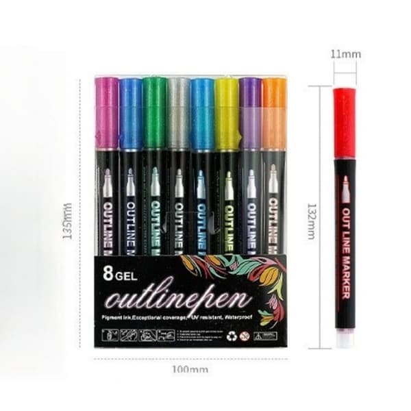 8-Pack Glitter Pens - Metallic Outline Pens with Double Line 8 Färger