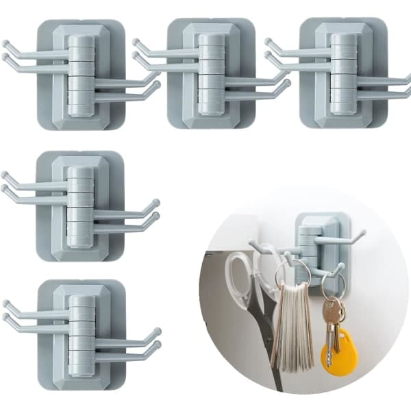 Adhesive Hook Household Strong Punch-free Hook 5pcs Creative 180° Foldable Multifunctional Rotatable Hook with 4 Hooks No Drilling Wall Sticker Hooks S