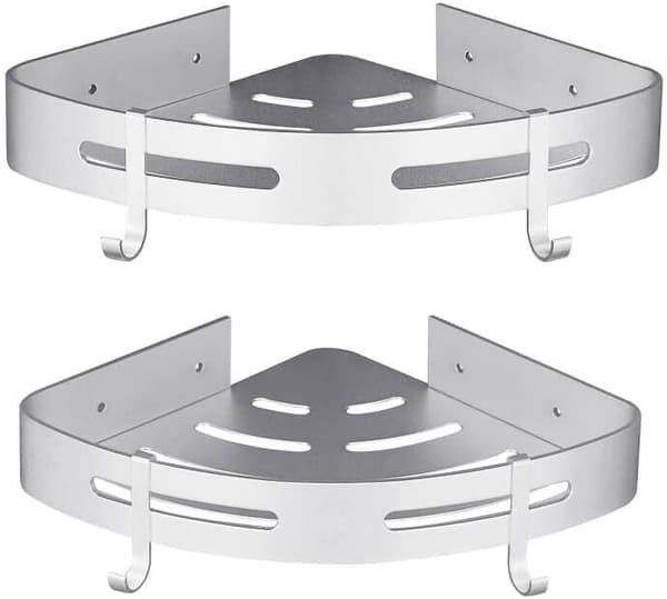 Silver Triangle 2 Tier Shower Shelf Bathroom Free Drilling Kitchen