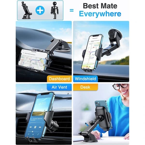 Biltelefonhållare, [Superstark sugpropp] Instrumentbräda Telefonhållare, Universal Handsfree Dash Vindruta Krok Luftventil Bil Lastbilsställ
