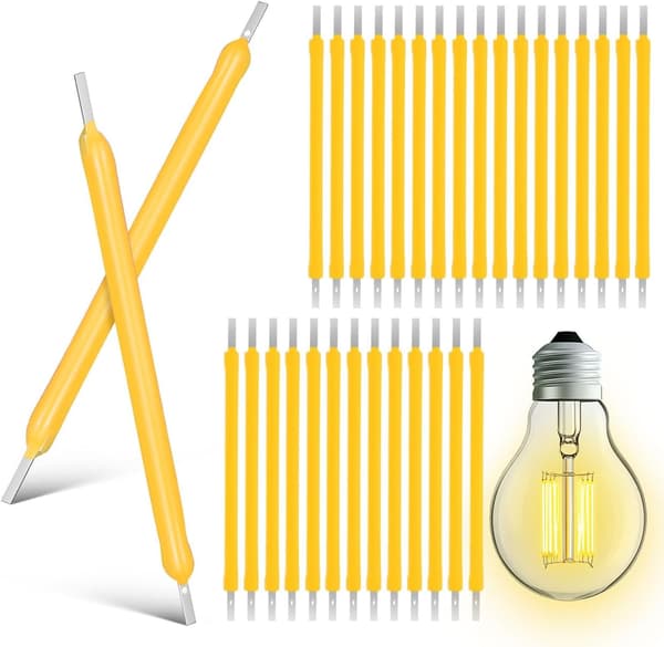100 stk. 38 mm LED-glødetrådsdele, 3V 120mA 2700K varmt lyssæt