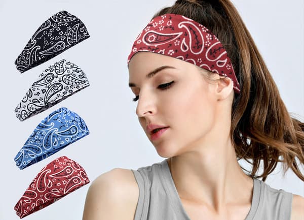 Hårbånd Dame Bred Elastisk Myk 4 Stykker, Pannebånd Print