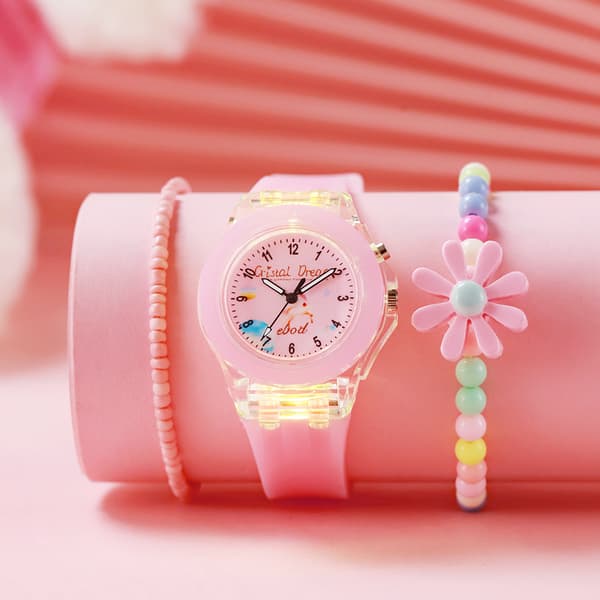 SHARPHY Flickklocka Sæt + Enhjørningearmbånd Selvlysende Diamant Sød Kærlighed Pink - Gave til Børn