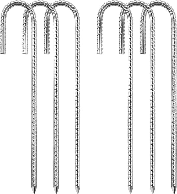 (8mm x 30cm) Stålteltplugger Sett med 6 Galvaniserte J-Trampoline F