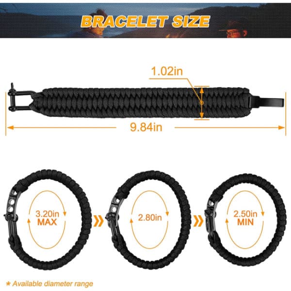 Black Survival Bracelet, Tactical Paracord Bracelet Holds 55