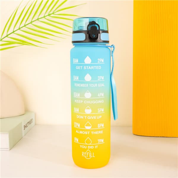 Blue + Yellow - 1 x Water Bottle - 1 Liter - with Timer and Strap