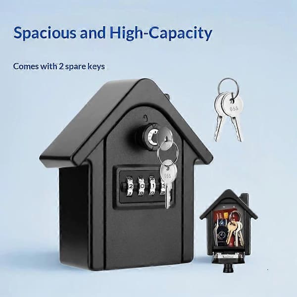 House-shaped 4-digit Combination Lock Box with 2 Keys Large Space Secure Metal Storage for Home, Office, Hotel SilverGrey SilverGrey