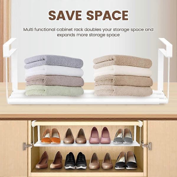 Extendable Hanging Shoe Rack, Retractable Shoe Shelf, Under Shelf Hanging Storage and Organization, Adjustable Holder A (FMY) White White