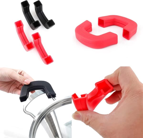 Silicone Handle Holder - Heat Resistant Pot Handle Covers - for Pots, Baking Trays - Black, Red - 79*17 mm