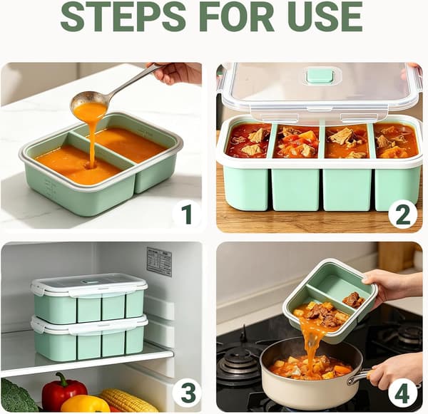 Souper Cubes Sæt med 3 silikonefrysebakker med låg, 2/4/6 huller til suppebouillon sauce isterninger grøn green