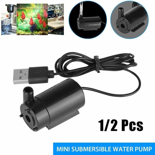 2-pack USB-pump, tyst fontän, akvarium, dränkbar vattenpump 5V 1,2-1,6L/min låg för trädgård (2 st)