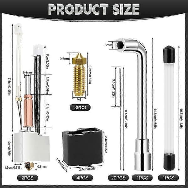 Compatible with Anycubic Kobra 3 Hotend Kit, Hot End Kit Compatible with 3D Printer with 0.4mm Brass Nozzles, Nozzle Wrench, Cleaning Needles