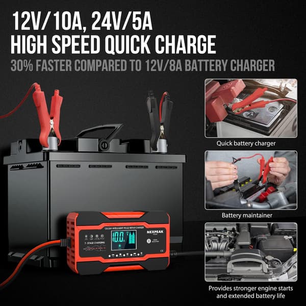 10 amp car battery charger, fully automatic smart battery charger for 12 volt and 24 volt