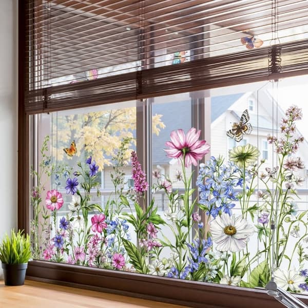 2-pack Window Decorations with Colorful Flowers & Butterflies – Double-Sided Self-Adhesive Sticker, 60×30 cm(f2)