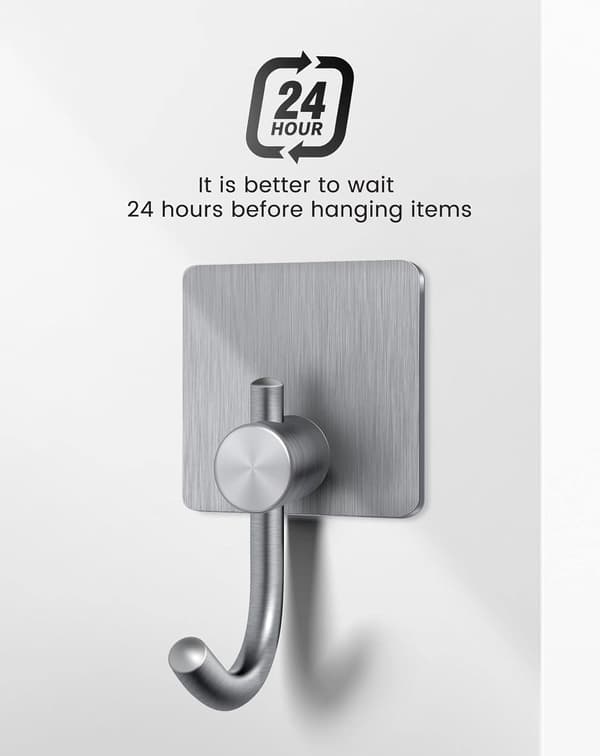 Square Self-Adhesive Towel Hooks 4 Pcs Heavy Duty Robe Hooks Stick On For Bathroom Kitchen Bedroom No Drilling Towel Hooks Silver