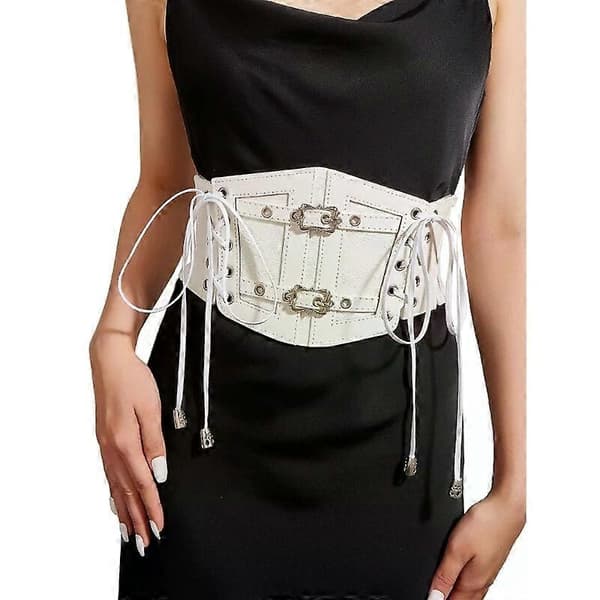 Underbust Bustier Korsett, Sexy Bred Snøret Hvit Obi Midjebelte