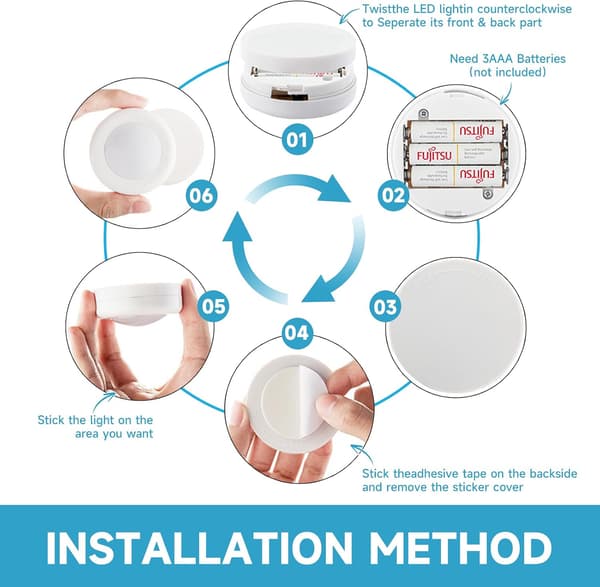 LED Puck Lights with Remote Control, Wireless Under Cabinet Lighting, Color Changing Lamps with Dimmer and Timer, AAA Battery Operated Push Function