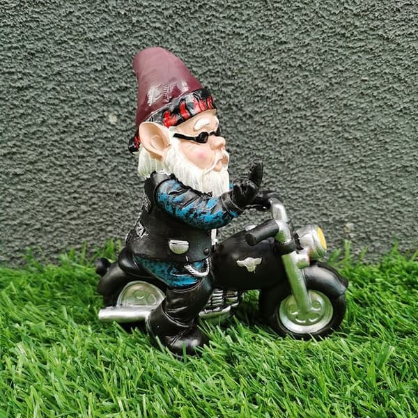 Blå trädgårdstomtar motorcykel statyer prydnader utomhusdekoration