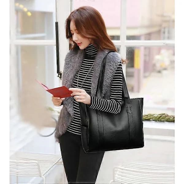 Dame tasker Dame håndtaske Dame Crossbody tasker PU læder Dame skuldertaske Sort