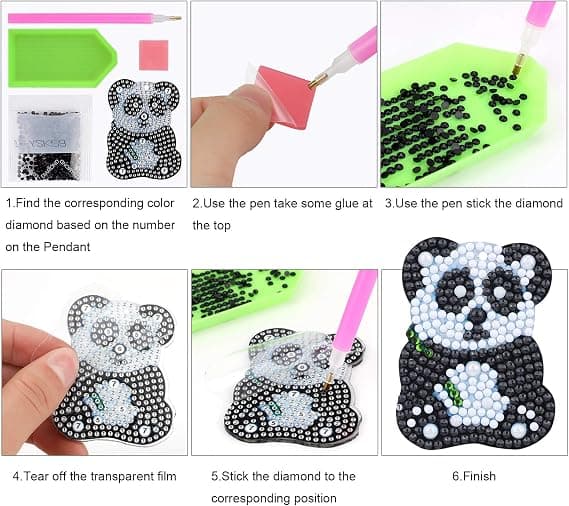 5 kpl DIY 5D Panda Timanttimaalaus Avaimenperiä, Strassi