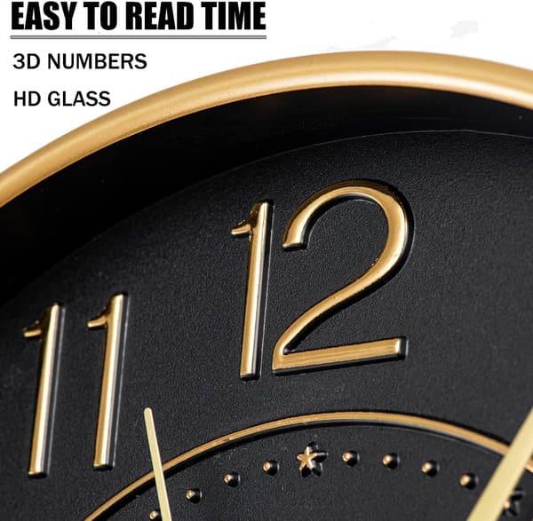 Wall Clock 30 cm Silent Non-Ticking Clock Round Wall Decor, Wall Clocks for Living Room Kitchen Office (Black/Rose Gold)