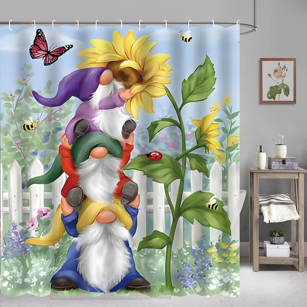 71\"x71\" Solsikke Bruseforhæng til Badeværelse Blomster Bondegård Gno