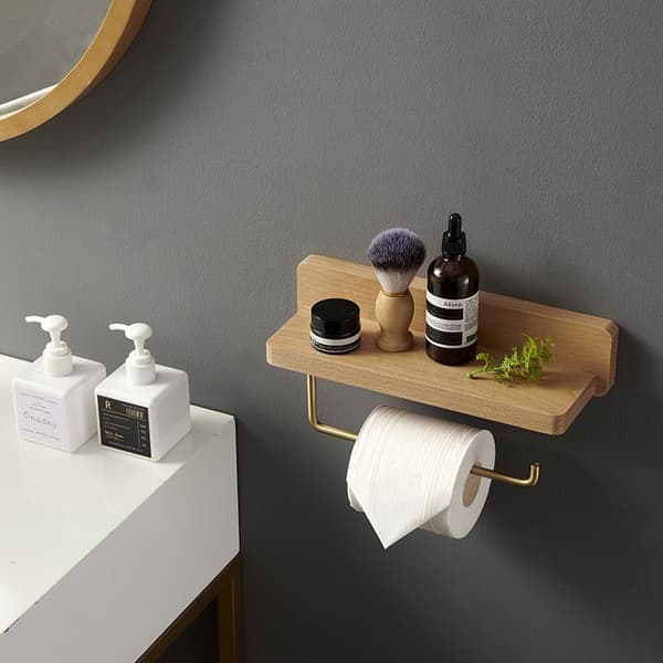 Serbia – Double Wall-Mounted Toilet Paper Holder in Solid Beech – Self-Adhesive or Screw Mounting – Rounded Corners for Safety – Modern Design