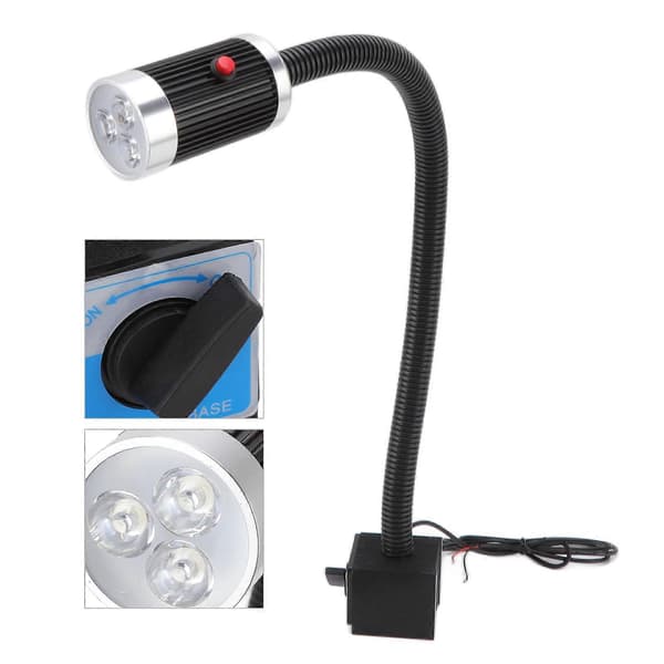 LED Fleksibel Svanhals Arbejdslampe 24V 9W til Industri, Rustfri Aluminium Magnetisk Base