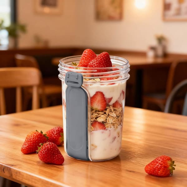 3-pack 828 ml Reusable Yogurt Cups - Leak-Proof Containers for Overnight Oats with Topping Compartment & Spoon, Lunch Boxes for Salad, Fruit, Snacks