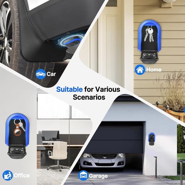 Wall Mount and Magnetic Key Lock Box with 4-Digit Combination Code - Blue Heavy Duty Key Lock Holder, Weatherproof Outdoor Hide-a-Key Box for Home,
