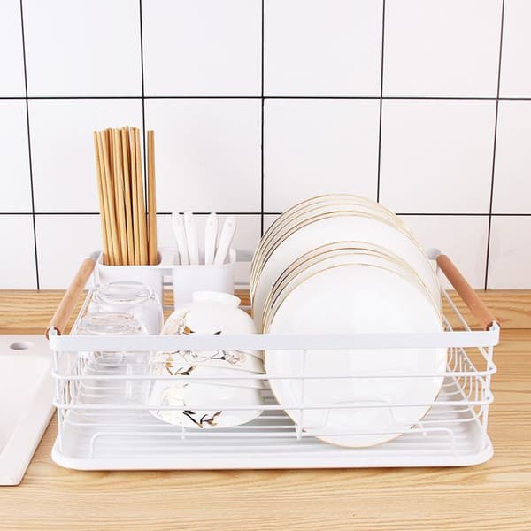 Diskställ för kök, tallrikställ, bestickhållare, vit, 43*30,5*14 cm
