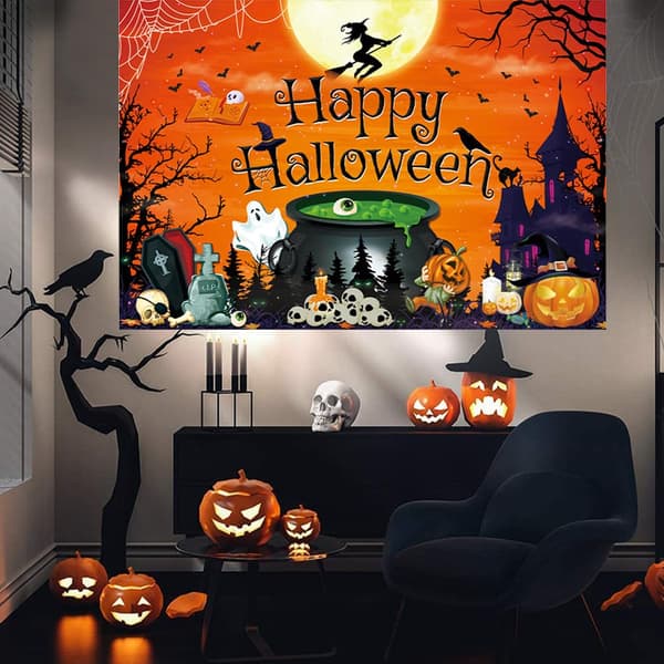 1 stk Halloween-banner, Happy Halloween-banner, gresskarpyntet B