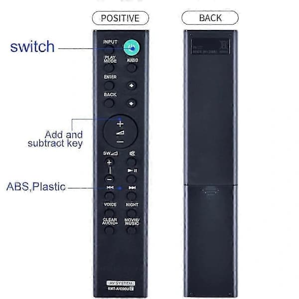 (pow yeah!) Erstatningsfjernkontroll for Sony Soundbar HT-CT291/SA-CT290 Universal AH300U