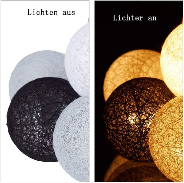 Cotton Ball String Lights - 3m 20 LED Ball String Lights for Indoor Night Light Decoration such as Christmas, Wedding, Party, Room, Curtain