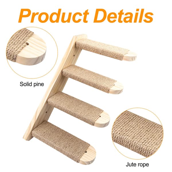 Cat Steps, Ladder with Jute Rope, Wall Shelves, Climbing Wall, Wall Climbing Frame (Supports 20 kg)