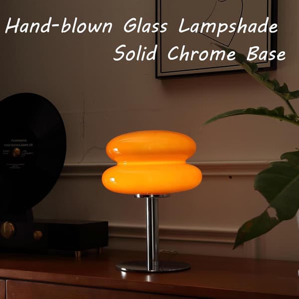 Mid-Century Moderne Glasbordlampe til Soveværelse, Orange Svampelampe [JUN]